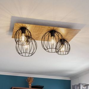 SIGMA Plafondlamp Malin, houten kap hoekig, 4-lamps