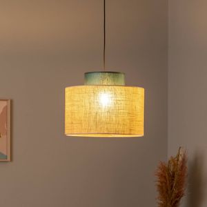 TK Lighting Duo hanglamp, jute kap, petrol/natuurbruin, Ø 38 cm