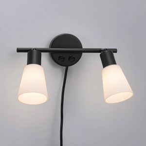 Nordlux Cole wandlamp, 2-lamps, stekker, glas, twee schakelaars