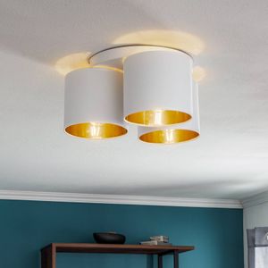 Luminex Plafondlamp Soho, cilindrisch, 3-lamps wit/goud