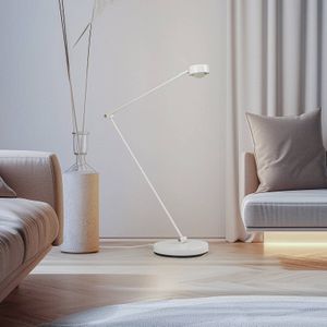 Lindby Vloerlamp Jyla, wit, verstelbaar, lens, 4200K