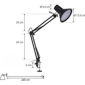 Lindby LED klemlamp Undra, zwart, dimbaar, verstelbaar