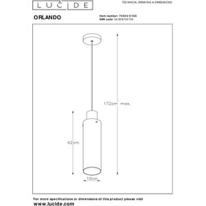 Lucide Orlando hanglamp, rookgrijs, 1-lamp