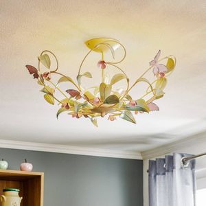 Luminex - BUTTERFLY - Plafondlamp - Crème/Groen/Rosé - Roestvrij Staal - 3-lamps