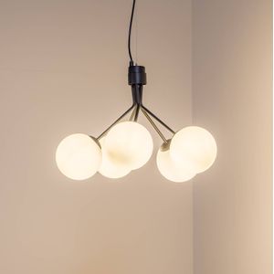EMIBIG LIGHTING Hanglamp Nova, zwart/opaal, 5-lamps
