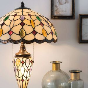 Clayre&Eef Tafellamp 5182 met bont Tiffany-glazen kap