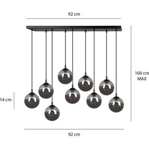 EMIBIG LIGHTING Glassy hanglamp, 9-lamps, zwart, grafiet, glas, E14
