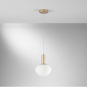 Eco-Light Hanglamp Ripple, goudkleurig/opaal, Ø 18 cm