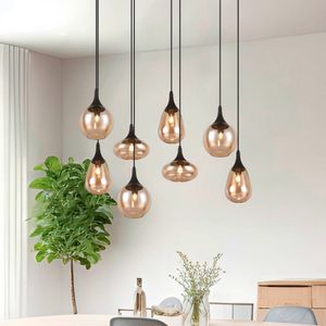 Trio Lighting Hanglamp LUMINA, 8-lamps, zwart/oranje, glas