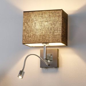 Lucande Zwarte stoffen-wandlamp Rebekka met LED leesarm