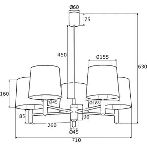 Argon Hanglamp Polo plus 5-lamps messing/groen