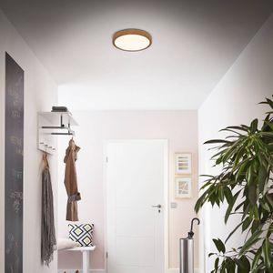 Briloner Leuchten -plafondlamp LED, plafondlamp hout, warm wit licht, opbouwlamp, opbouwlamp, houtlook, Ø280x40 mm