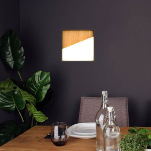 Eco-Light Vista LED wandlamp, licht hout/zwart, 30 x 30 cm