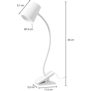 Lindby LED tafellamp, klemvoet, wit