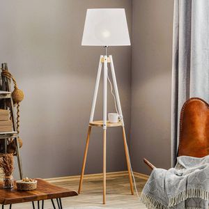 TK Lighting Vaio vloerlamp houten driepoot frame, kap wit