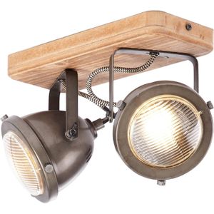 Brilliant Carmen Wood - plafondlamp in industriel 2 lampjes