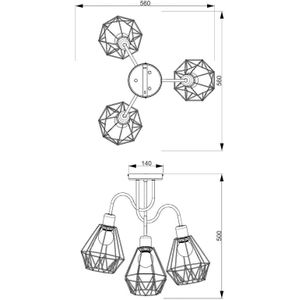Luminex Jin plafondlamp, zwart/chroom, 3-lamps