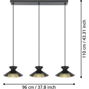 EGLO Hanglamp Grizedale, 3-lamps, zwart/messing