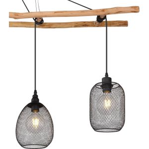 Globo Hanglamp Lioni van hout met vier metalen kappen