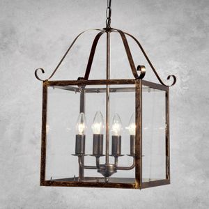 ORION Hanglamp Manto, hoekig, goud antiek, 4-lamps