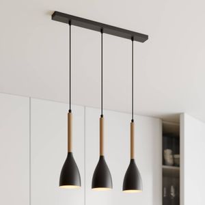 Luminex Hanglamp Muza 3-lamps lang zwart/licht hout