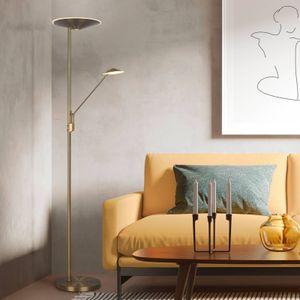 Trio Lighting LED vloerlamp Brantford leeslamp, antiek messing