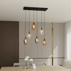 Euluna Glasachtige hanglamp, 6-lamps, gebogen glas, kleurrijk