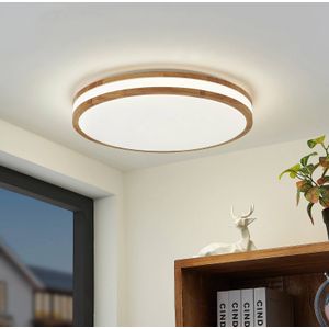 Lindby LED plafondlamp Emiva, lichtbron gecentreerd, CCT, hout