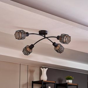 Lindby Eudoria plafondlamp 4-lamps zwart/goud