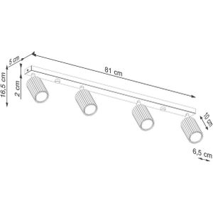 Carbon plafondspot, wit, lengte 81 cm, aluminium, 4-lamps. Karbon SOLLUX LIGHTING, dimbaar, wit / opaal, Woon-/ Eetkamer, Aluminium, Modern, halogeen spot