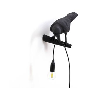 SELETTI LED decoratie-wandlamp Bird Lamp blik links zwart