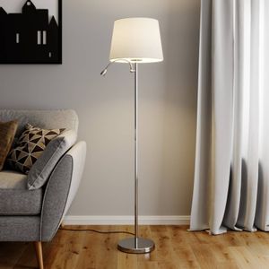 Lindby vloerlamp Benjiro, wit, textiel, leeslampje, 150 cm