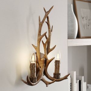 Lindby wandlamp Fibi, staal, bruin, gewei, 47 cm hoog