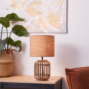 Brilliant Tafellamp Woodrow van bamboe met stoffen kap