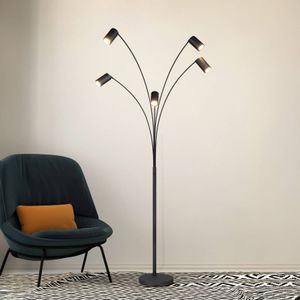 Trio Lighting Marley vloerlamp, zwart, hoogte 200 cm, 5-lamps, metaal
