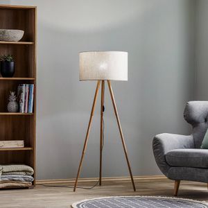 TK Lighting vloerlamp Tokyo, hout-driebeen beuken/linnen