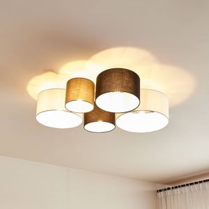 Lindby plafondlamp Lettie, grijs/zwart/wit, 5-lamps, E27