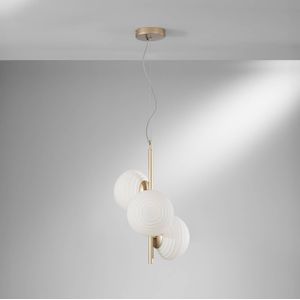 Eco-Light Ripple hanglamp, goudkleurig/opaal, 3-lamps