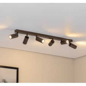 Plafondspot Link, titanium-goudkleurig, lengte 90 cm, 6-lamps. Link Luminex, dimbaar, alu / grijs / zink, Woon-/ Eetkamer, metaal, Modern, halogeen spot