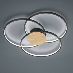 Trio Lighting LED plafondlamp Sedona met houtdetail mat zwart