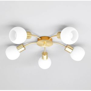 Lindby plafondlamp Elaina, Ø54cm, 5-lamps, messing, glas, E14