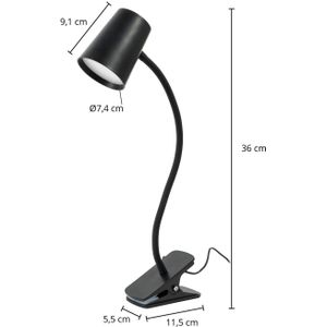 Lindby Ailina LED tafellamp, klemvoet, zwart