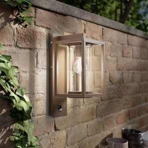 Lucande buitenwandlamp Ferda, sensor, pendel, bruin, IP44