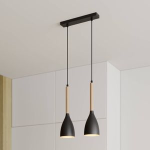 Luminex Muza hanglamp, 2-lamps, zwart/licht hout