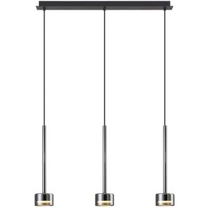 Mantra Iluminación Hanglamp Tonic, zwart/chroom, balk, 3-lamps, metaal, glas