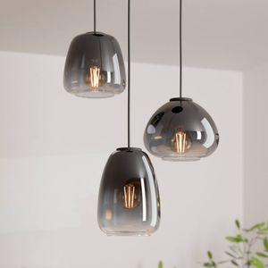 EGLO Hanglamp Aguilares, gerookt glas, 3-lamps rondel