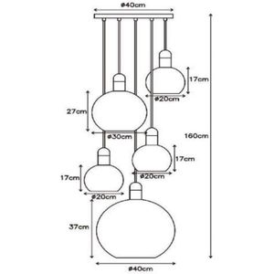 Lucide Hanglamp Julius, 5-lamps, rookgrijs