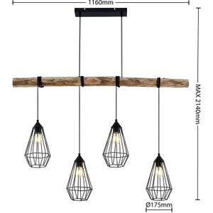 Lindby Eldarion hanglamp met houten balk, 4-lamps