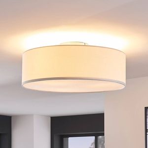 Lindby - plafondlamp - 3 lichts - Stof, metaal - H: 17 cm - E27 - crème, wit, mat nikkel