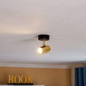 Plafondspot Lund in zwart en goud, 1-lamp Argon, dimbaar, messing / goud, Woon-/ Eetkamer, metaal, Modern, halogeen spot